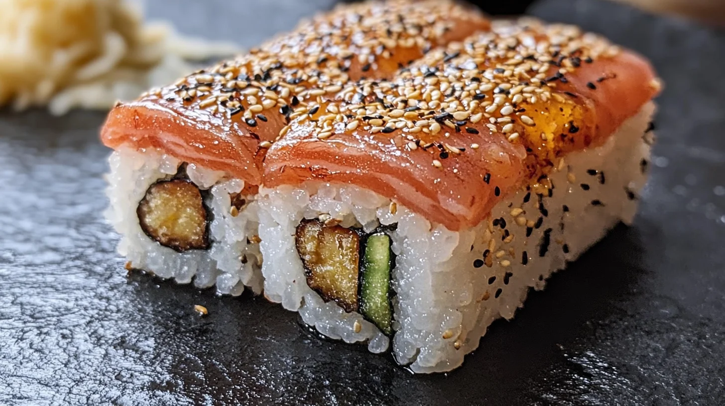 A plate of freshly made Spam Musubi, perfect as a snack or meal