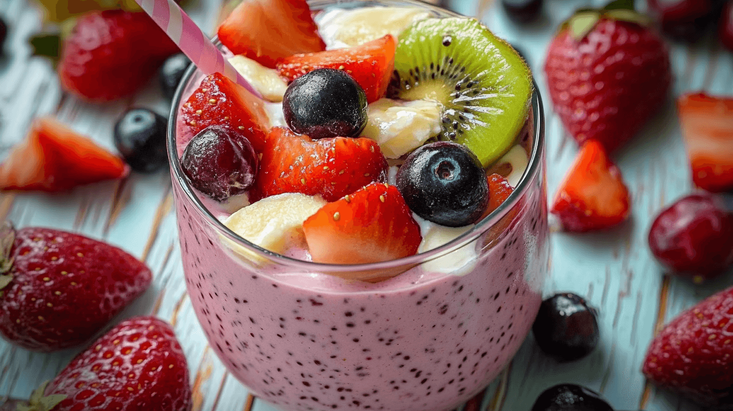 Fresh Greek yogurt smoothie with fruits