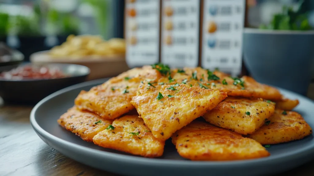  A close-up of Potato Cakes with nutritional labels.