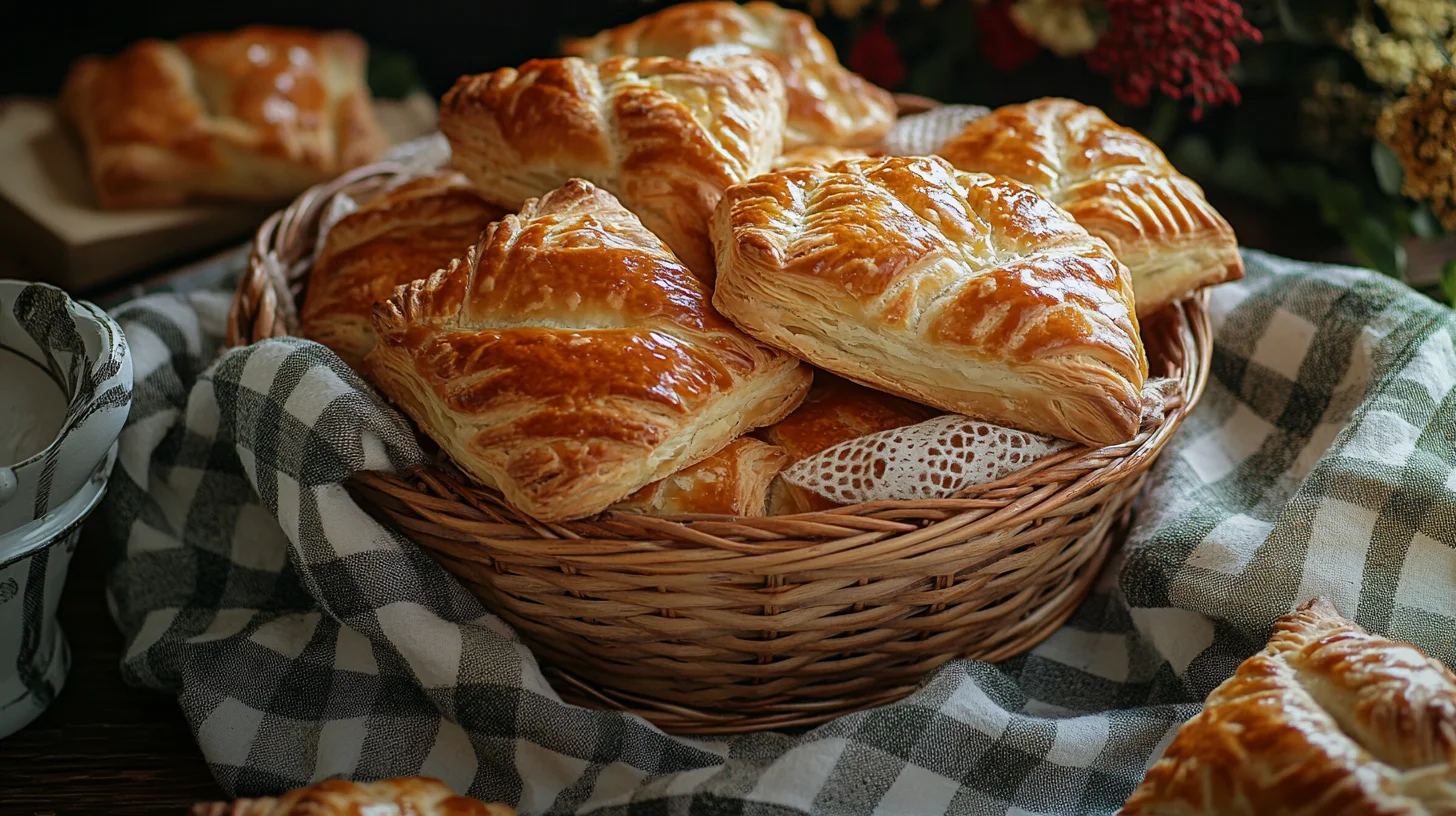 Freshly baked Gipfeli on a wooden table.