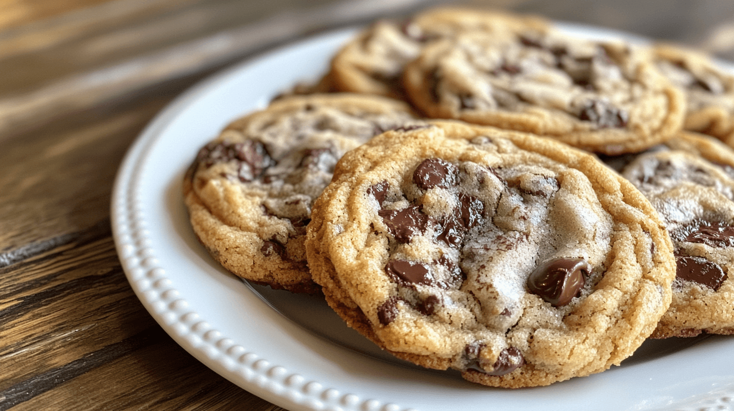 Freshly baked soft and chewy chocolate chip cookies.