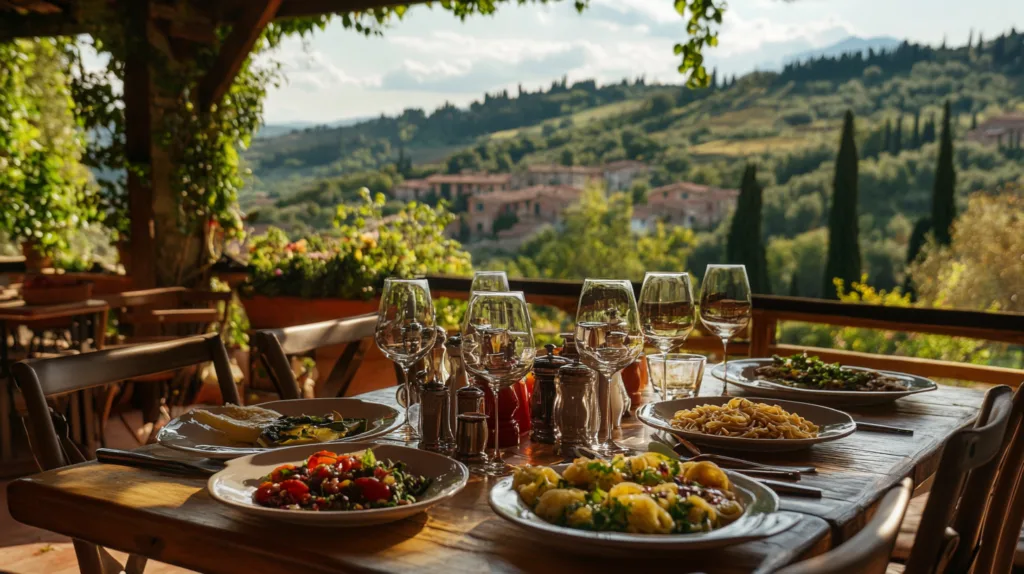 An Italian outdoor restaurant serving vegetarian dishes